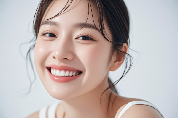 リテーナーでの保定期間が終わり歯列が整った笑顔の女性