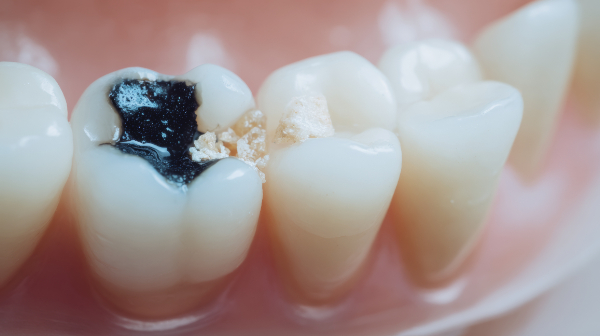 口臭の原因となる虫歯の穴に詰まった食べカス